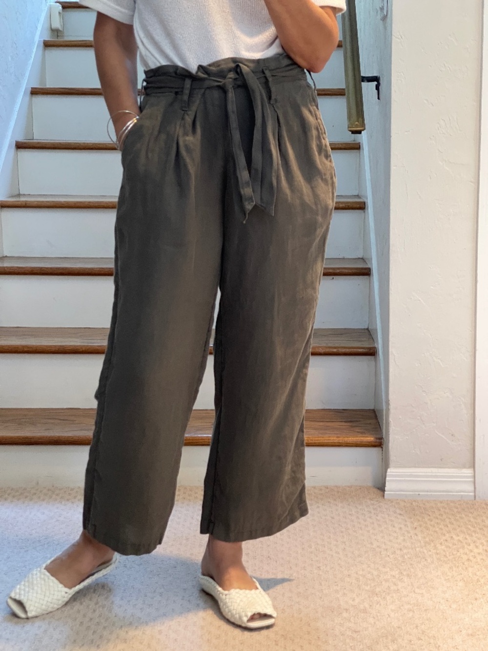 Nicole Miller khaki linen cropped pants women S